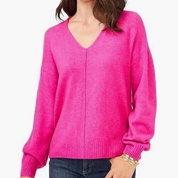 Vince Camuto Hot Pink Womens 2X Boxy‎ VNeck Sweater - Picture 1 of 9